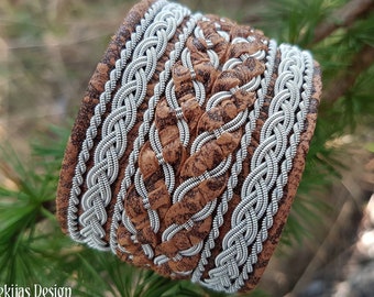 Swedish viking Sami cuff bracelet HULDRA wide leather tenn armband, indigenous ethnic handmade folklore