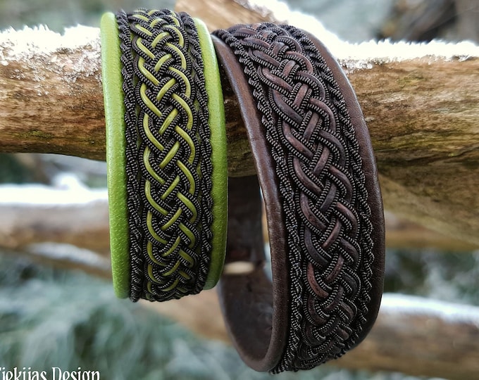 Featured listing image: Indigenous Sami bracelet | Goth Swedish Lapland bracelet | GIMLE | Black copper on reindeer leather with antler closure