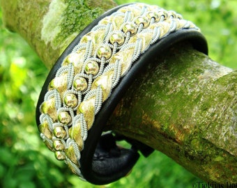 Sapmi bracelet | Leather and 14k gold Lapland cuff | BESTLA | Handmade ethnic Nordic jewelry