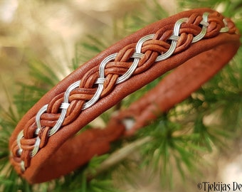 Lapland sterling silver Sami bracelet, DRAUPNIR cuff in reindeer leather