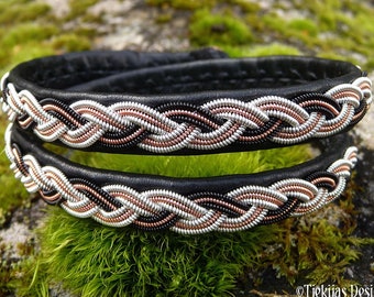 Sapmi Sami bracelet | Lapland leather wrap bracelet | AURORA | Three tone pewter and copper braid with antler closure