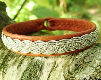 Sami bracelet | Lapland folklore leather cuff | EDDA | Handcrafted indigenous jewelry
