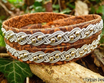 Sami gold wrap bracelet | Nordic viking style | BIFROST | Leather Lapland cuff | Custom handmade