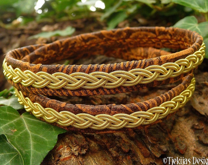 Featured listing image: Lapland leather wrap bracelet | Swedish Sami gold cuff | LIDSKJALV | Duodji armband