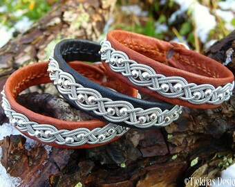 Bracelet en cuir de renne Sami | Manchette en argent de Laponie | BIFROST | Bijoux artisanaux scandinaves authentiques