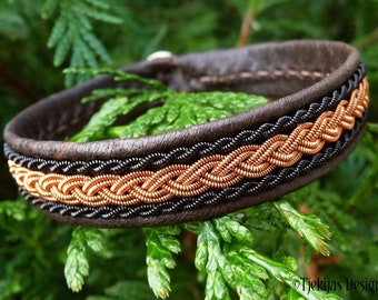 Sámi bracelet | Copper and leather viking style | MJOLNIR Nordic tribal Lapland cuff | Custom made for you | Tjekijas Design