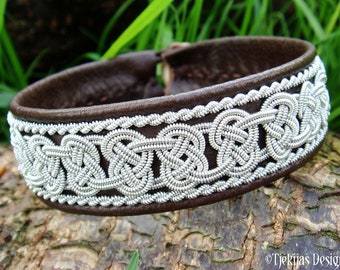 Sami bracelet BEOWULF | Viking pewter and leather cuff | Original Scandinavian art | Custom handmade to your wishes