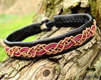 Sami bracelet | North Swedish copper and leather cuff | HUGINN |  Antler closure | Custom handmade