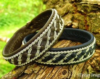 Sami bracelet | Swedish Lapland | Leather and pewter cuff | FAFNIR | Reindeer antler closure | Custom handmade