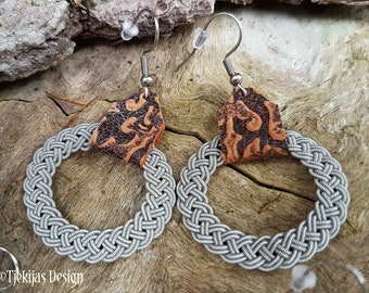 Indigenous Sami Earrings ASGARD pewter braid with brown lambskin  READY to SHIP