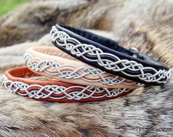 Sami bracelet | North indigenous Sapmi pewter and reindeer leather cuff | HUGINN | Pagan viking style