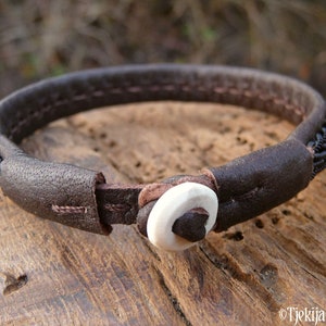THOR Sami bracelet, Size S, Antique brown reindeer leather, Black copper braid, Antler closure, READY to SHIP image 3