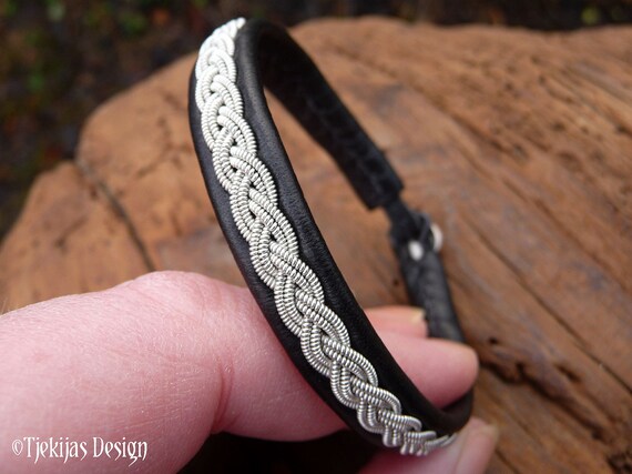 Sami Leather Bracelet: LIDSKJALV Pewter Braid Cuff With Antler