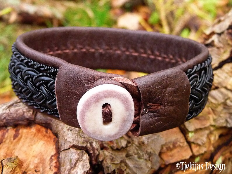 Gothic Sami craft bracelet cuff GIMLE black braids on leather