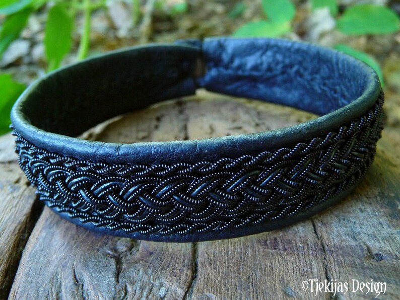 Gothic Sami craft bracelet cuff GIMLE black braids on leather