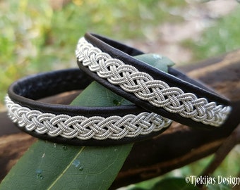 Sami bracelet | Pewter braid on reindeer leather | Antler button closure | ASGARD | In your color and size