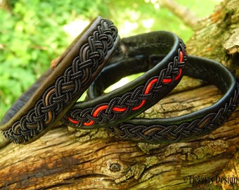 Sami bracelet | JORMUNGANDR | Swedish Lapland leather cuff | black copper braid | Antler button closure