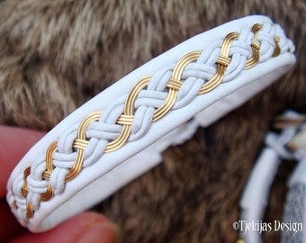 Pagan viking Sámi gold bracelet cuff DRAUPNIR handmade in reindeer leather or lambskin