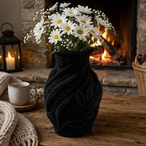 Midnight Bloom Crochet Vase Cover Pattern | Textured Leaf Home Decor (Digital Download)