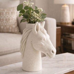 Vase buste équin au crochet, décor amigurumi tête de cheval (téléchargement numérique)