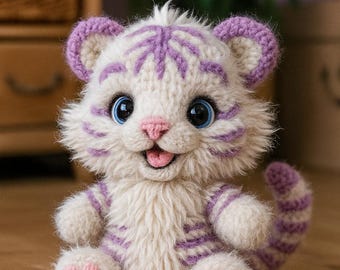 Amigurumi Tiger Häkelanleitung, lila Streifen, Plüschtier (PDF)