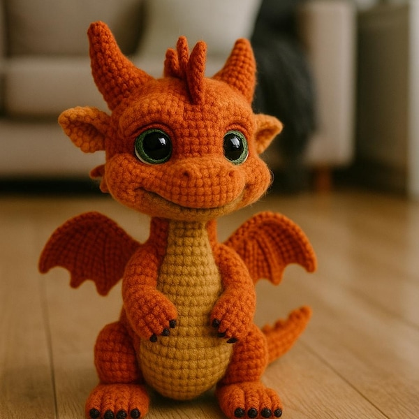 Amigurumi Baby Dragon Virkmönster för Nybörjare, Enkel Digital PDF Handledning,