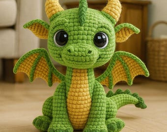 Green Dragon Amigurumi Crochet Pattern - Easy Plush Toy DIY (PDF)