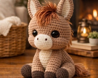Wzór szydełkowy na osiołka amigurumi, zabawkę w kształcie zwierzątka gospodarskiego (wzór cyfrowy w formacie PDF)
