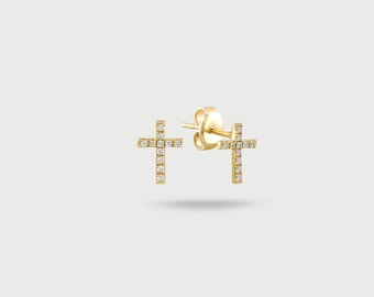 Gold Cross Stud Earrings – Dainty Clear Stone Faith Jewelry