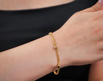 Solid Gold Snake Chain Bracelet • Dainty Heart Charm, Fine Jewelry