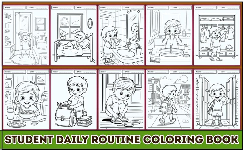 School Routine Coloring Pages Student Daily Routine Coloring Book for Kids | Morning & School Routine ...