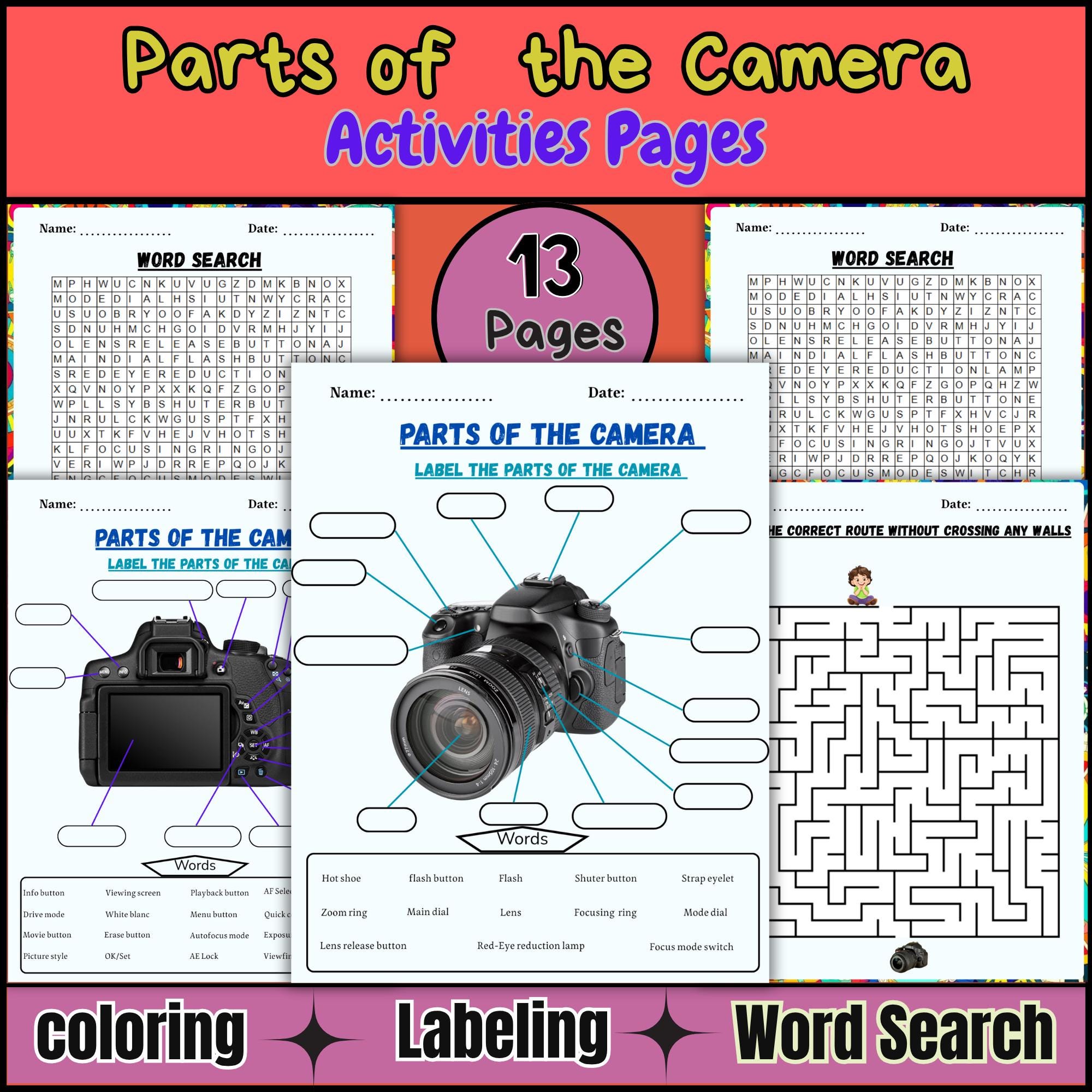 Parts of the Camera Worksheet | Labeling Activity for Kids ...