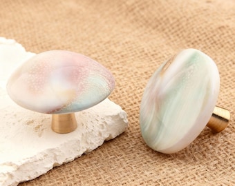 Shell & Brass Cabinet Knob: Dresser Drawer Pulls, Wardrobe Knob Handles