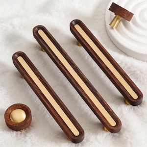 Walnut Brass Handle: Wood Cabinet Knob, Walnu Drawer Pull
