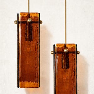 Stained Glass Pendant Light • Amber Ceiling Lamp with Brass Structure • Custom Multi-Pendant Sets