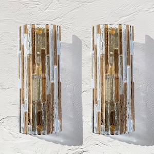 Set of 2 Wall Sconces • Fused Glass Wall Art • Brass Structure • Murano Style