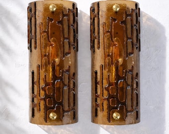 Custom Order • Set of 3 Mocha Glass Wall Sconces • Handcrafted Texture