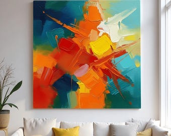 Vibrant Abstract Canvas Art - Large Modern Impasto Painting, Original Textured Wall Decor, Colorful Living Room Statement Piece