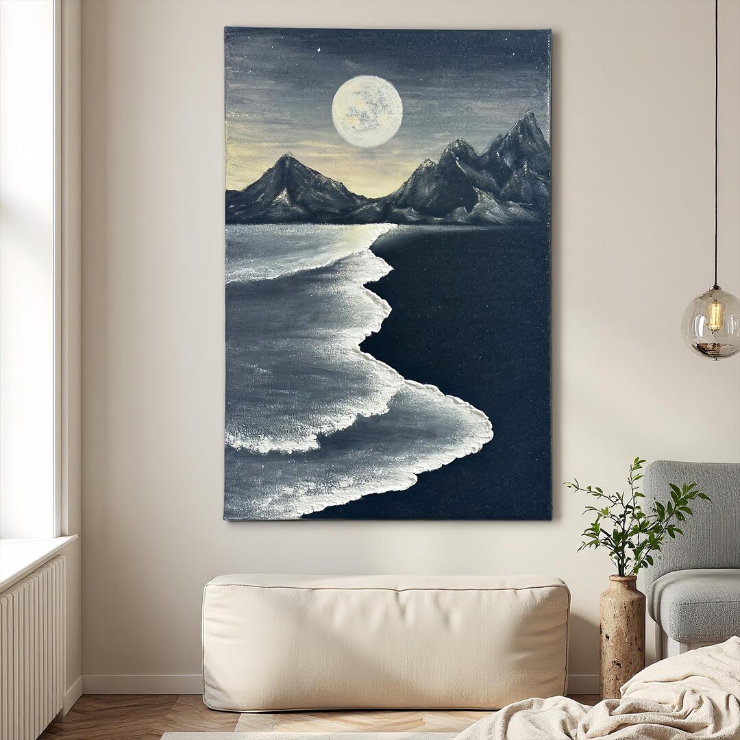 Original Midnight Serenity Oil Painting on Canvas, Textured Moonlight ...