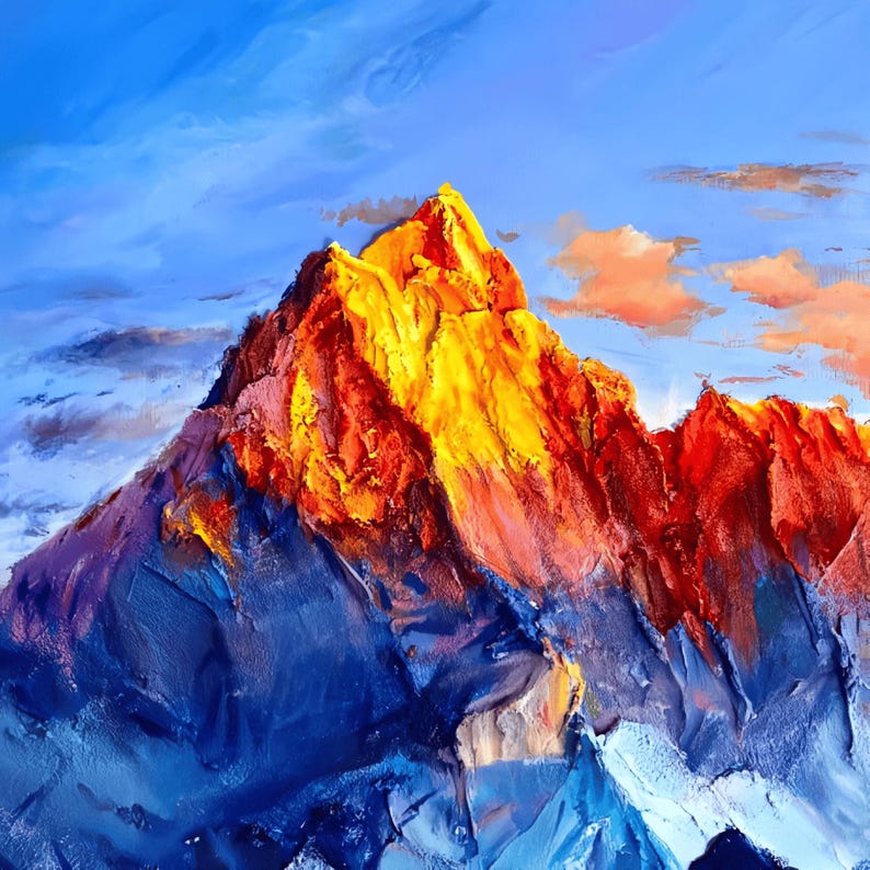 Original Colorful Snowy Mountain Oil Painting on Canvas, Mountain Painting, Abstract Texture Mountain Art on Canvas, Living Room Decor image 3
