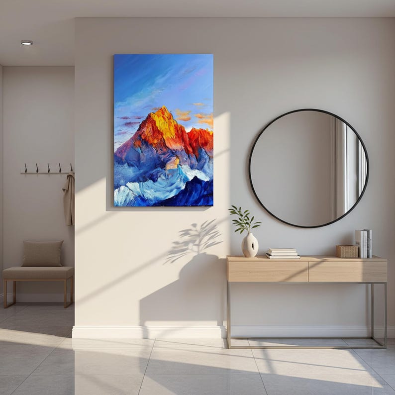Original Colorful Snowy Mountain Oil Painting on Canvas, Mountain Painting, Abstract Texture Mountain Art on Canvas, Living Room Decor image 6