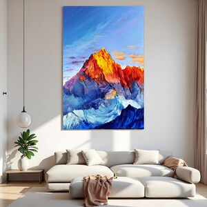 Original Colorful Snowy Mountain Oil Painting on Canvas, Mountain Painting, Abstract Texture Mountain Art on Canvas, Living Room Decor image 7