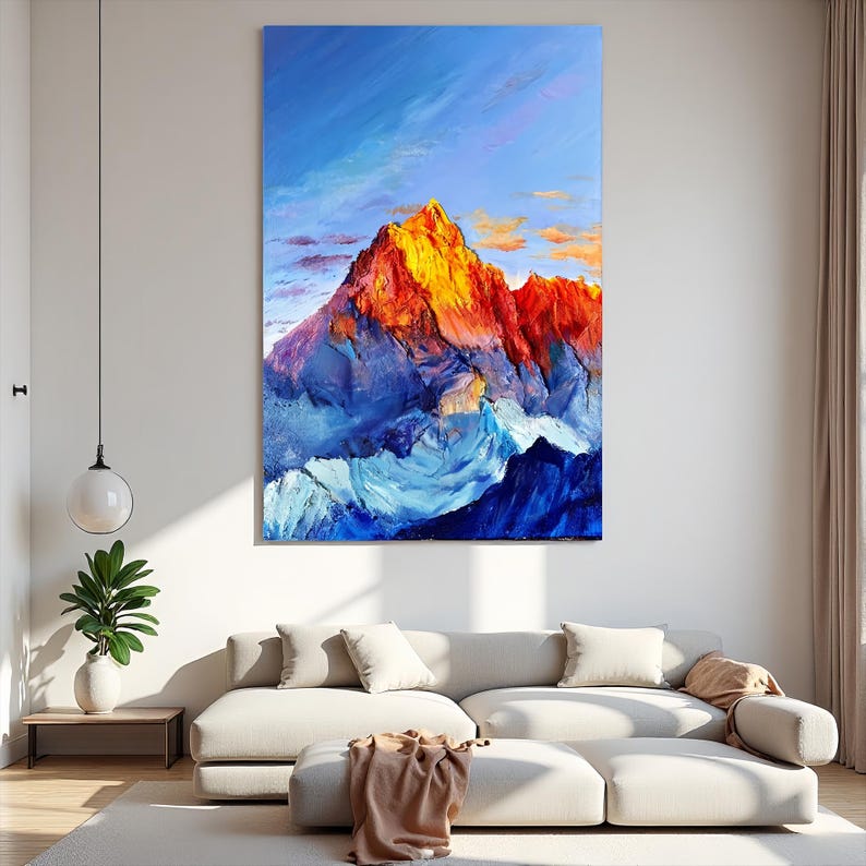 Original Colorful Snowy Mountain Oil Painting on Canvas, Mountain Painting, Abstract Texture Mountain Art on Canvas, Living Room Decor image 7