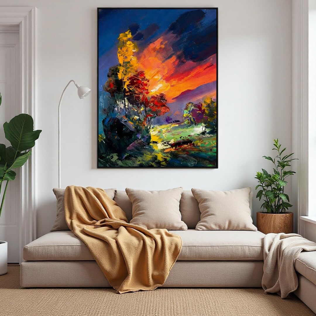 Vibrant Sunset Landscape Oil Painting,beach House Decor,impasto Canvas ...