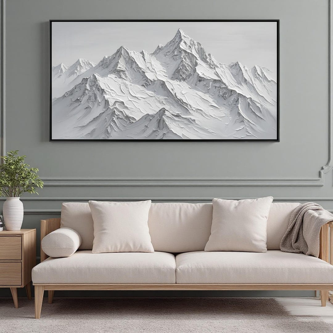 Large Abstract White Peak Landscape Canvas Oil Painting textured Large Abstract White Peak Landscape Canvas Oil Painting textured