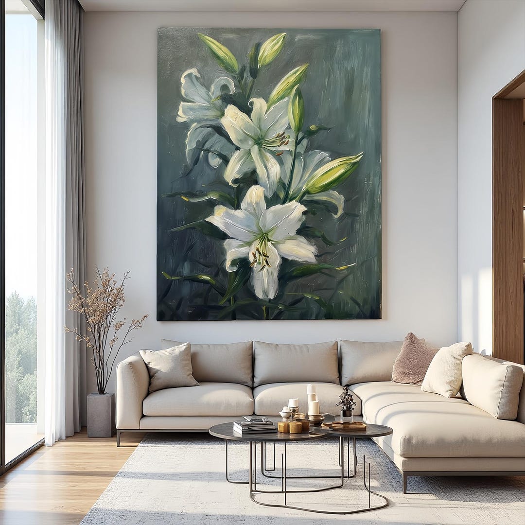 Large White Lily Oil Painting, Hand-painted Floral Canvas Art - Etsy