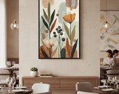 Abstract Botanical Wall Art Painting, Modern Floral Painting, Earthy Terracotta Sage Green Boho Decor, Living Room Art, Framed Painting Gift