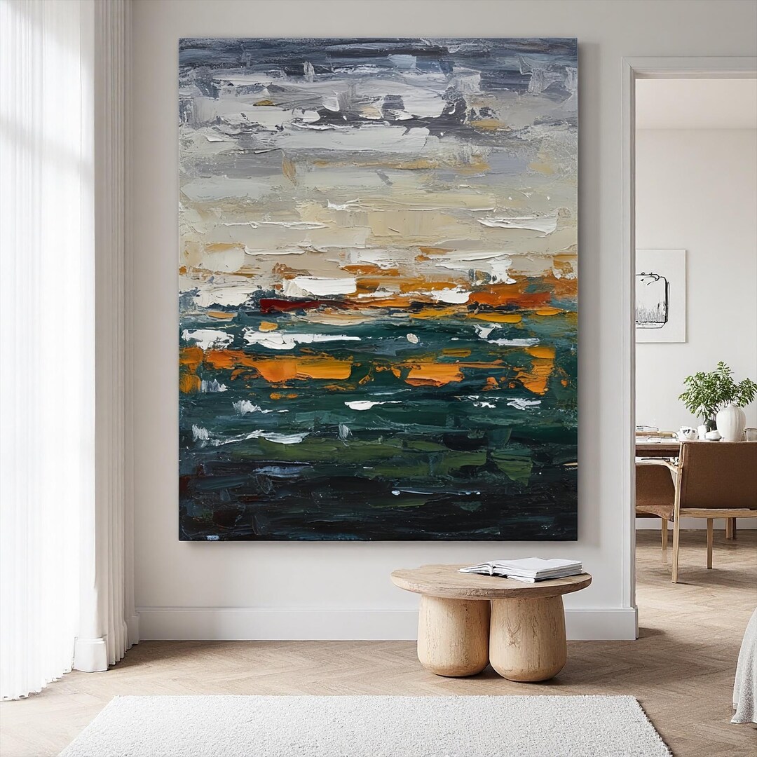 Large Abstract Landscape Oil Painting, Textured Impasto Wall Art ...