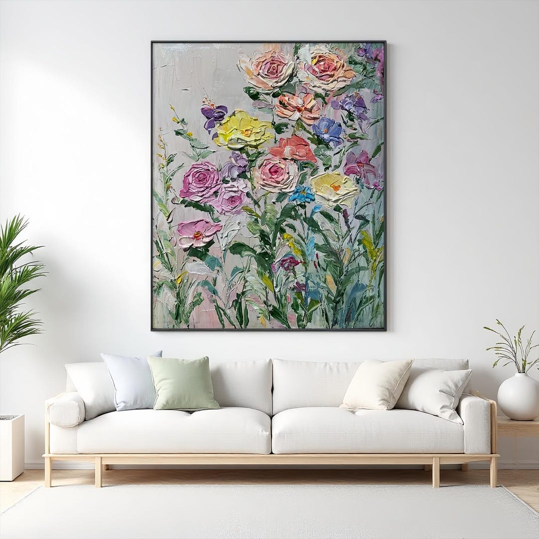 Original Rose and Flower Oil Painting on Canvas, Large Floral Wall Art ...