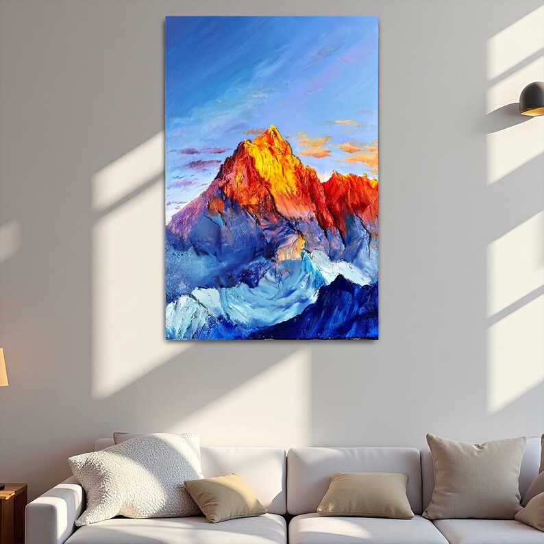 Original Colorful Snowy Mountain Oil Painting on Canvas, Mountain Painting, Abstract Texture Mountain Art on Canvas, Living Room Decor image 9